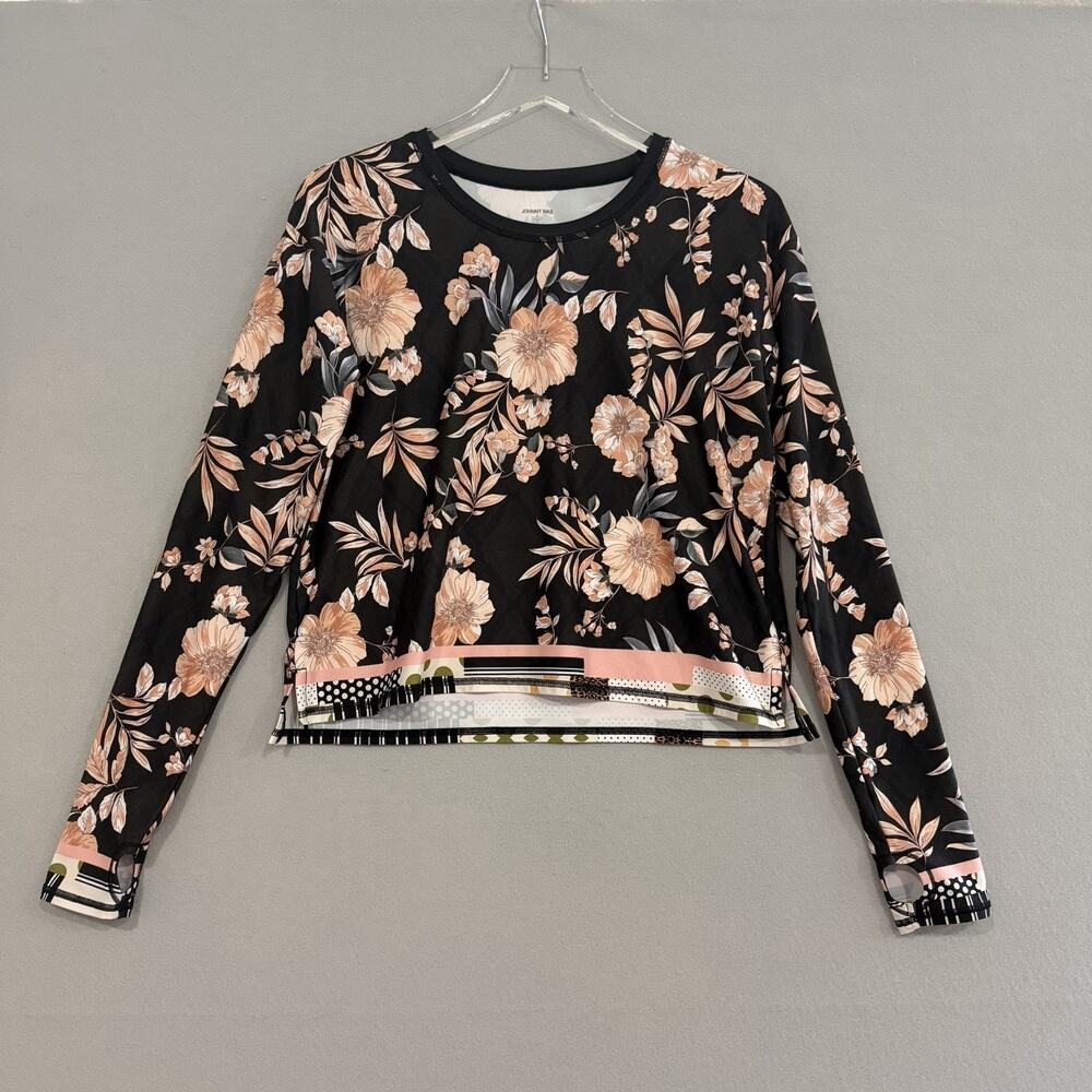 Johnny Was Active Nido Step Hem Tee Small Black Long Sleeve W Thumbhole